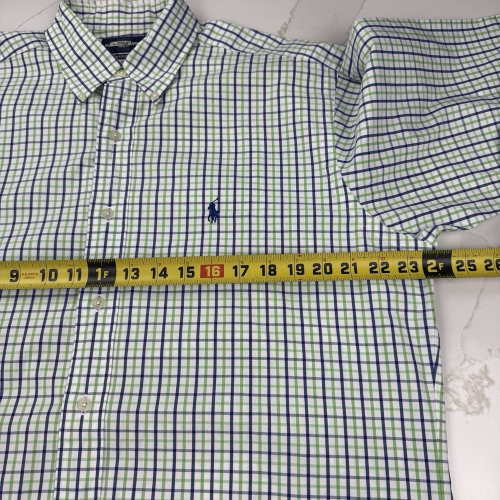 Ralph Lauren Golf Button Down Shirt Men M Blue Green Plaid Navy Embroidered Pony - Picture 6 of 8